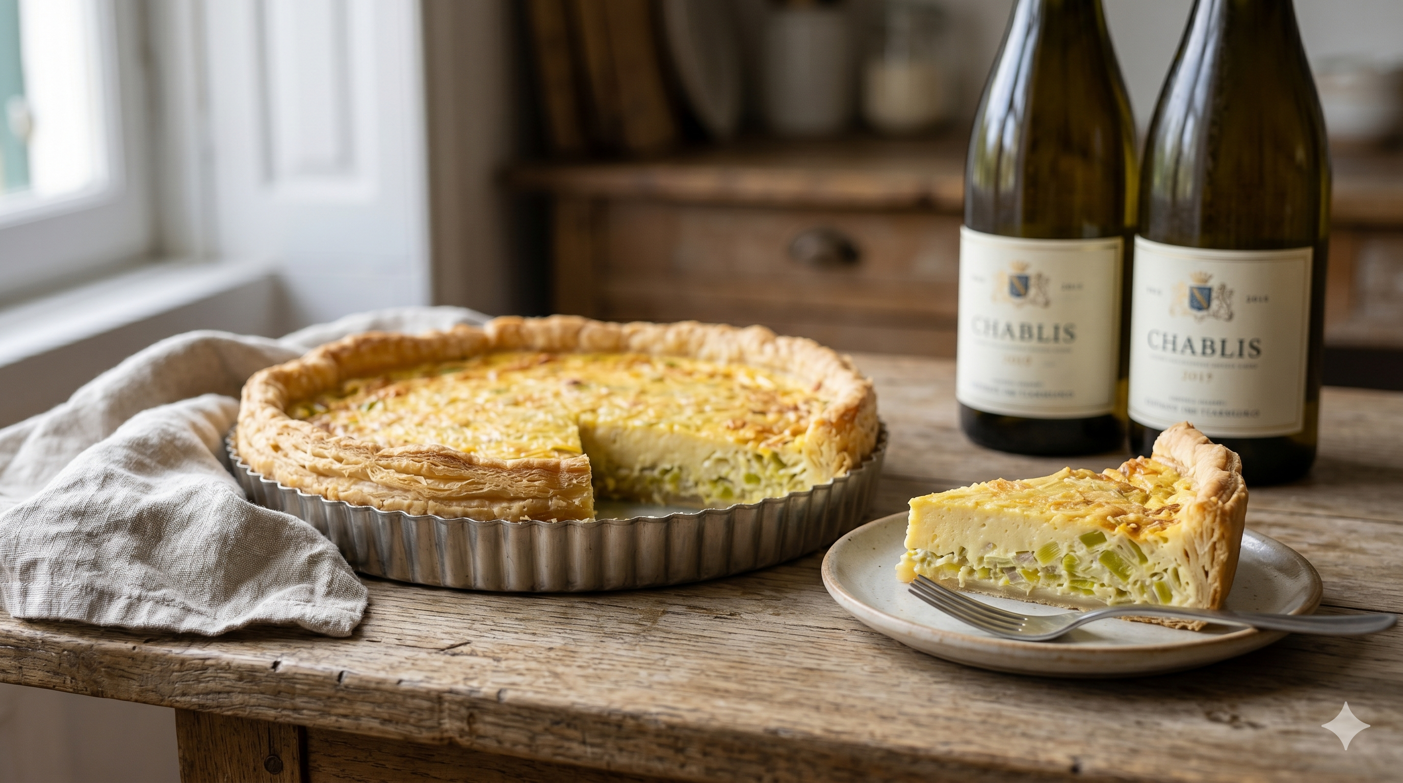 Quiche de alho-poró dourada com massa amanteigada